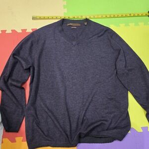 Perry Ellis Men's Large Merino Wool Blend V-Neck Sweater Elbow Patches Purple